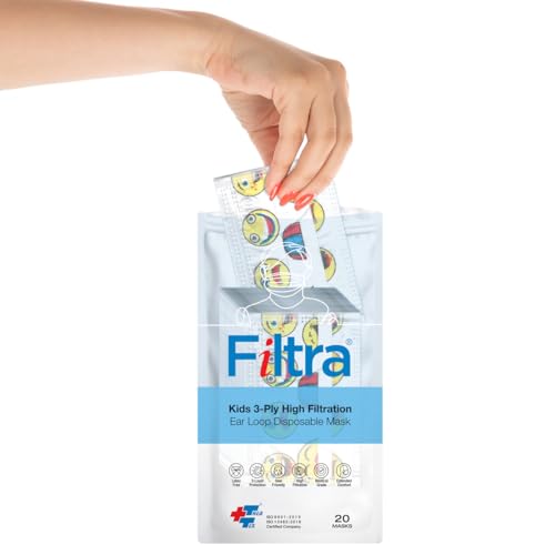 Image of Filtra 3-Ply Ear Loop Kids Mask | Ages 3-18 | Kids Mask | Children's Mask | Ladies Mask | High Filtration | New extra tough courier packing | Travel Zip Lock Pouch of 20 Masks (Cartoon)