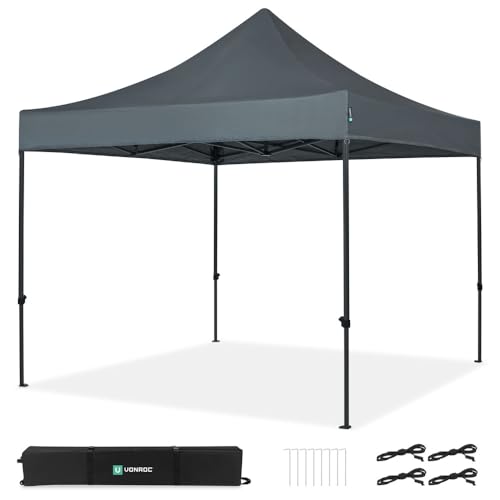VONROC Tente Easy-Up - 3x3 m – Pliante - Design Modulaire : Auvent, Tonelle, Chapiteau, Marchés Saisons – Pliable – Imperméable – Cadre en Acier -...