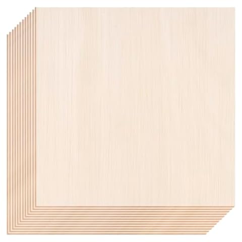 12 Pack Basswood Sheets 12x 12 x 1/10 Inch Thin Plywood Balsa Wood Sheets Unfinished Wood Squares Boards Balsa Wood Sheets for Crafts Laser Cutting Wood Burning and Drawing (12 x 12 inch) Cover