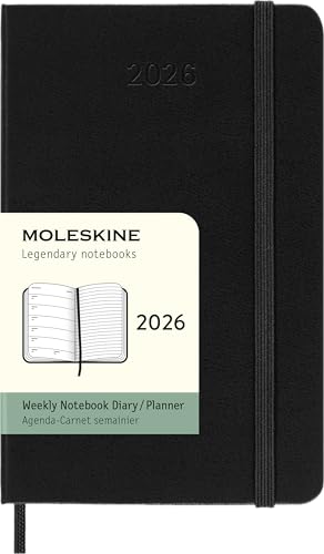 Moleskine Agenda Semanal, Agenda Semanal 2026 12 Meses Con Espacio Para Notas, Con Tapa Dura y Cierre Elástico, Formato de Bolsillo 9x14, Color Negro