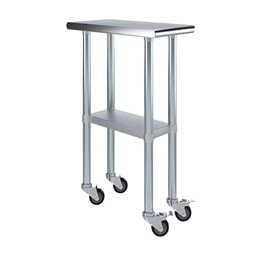 Image of AmGood 12 inch Long x 24 inch Deep Stainless Steel Table with Casters