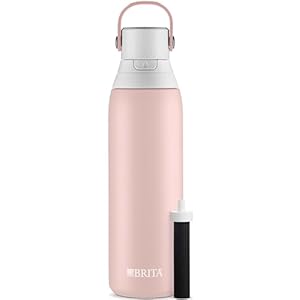 Brita Stainless Steel Premium Filtering Water Bottle, BPA-Free, Replaces 300 Plastic Water Bottles, Filter Lasts 2 Months or 40 Gallons, Includes 1 Filter, Kitchen Accessories, Rose – 20 oz.