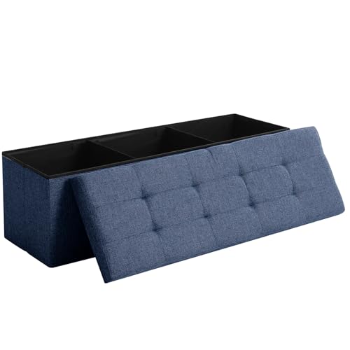 Image of Storage Ottoman Bench Foldable Footrest Foot Stool, 45 inch Fabric Navy
