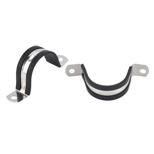 Image of 2 Inch 10 PCS 2 Holes Rubber Cushioned U Bracket Clamp, Reinforced Rigid Pipe Strap, Stainless Steel Conduit Straps Cable Clamp (50 mm) by Tavonuxt