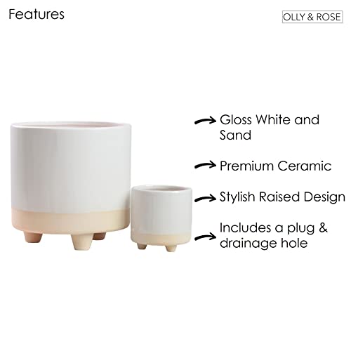 St Tropez Ceramic Plant Pots Indoor On Legs - White And Sand Planter Set 2-8" And 4" - Indoor & Outdoor #TOP5
