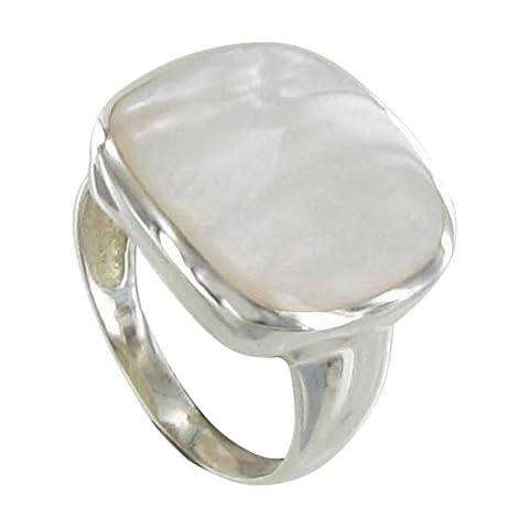 Les Poulettes Jewels - Ring Sterling Silver Paved Square with Mother of Pearl - Size Q 1/2 Cover