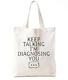 Zeghk Funny Cute Canvas Tote Bag For Women, Funny Gifts for Women, Keep Talking I'm Diagnosing You, Reusable Grocery Bags Shopping bags