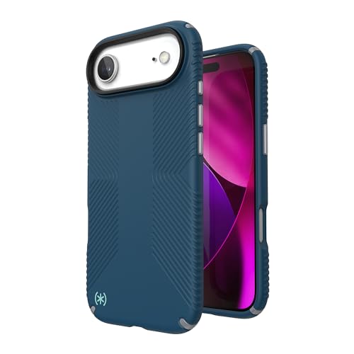 Image of Speck PRESIDIO2 Grip for iPhone 17 Air Case, MagSafe-Compatible, Slim Protective Case, DEEP SEA /Silver Metallic /Spell Blue