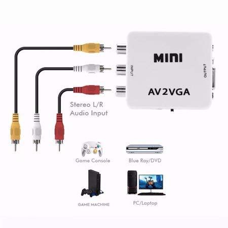 Image of AV to VGA Adapter 1080P HD Mini VGA Converter, RCA to VGA HD Video Converter with 3.5mm Audio Jack for PC /Laptops /STB /Computer (White)