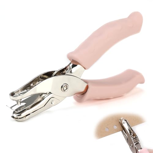 Perforatrice per carta a foro singolo, 3 mm, rosa, portatile, con impugnatura morbida, punzonatrice per biglietti, pinze per fori, perforatore piccolo per bambini, per fai da te fatture dandmade,