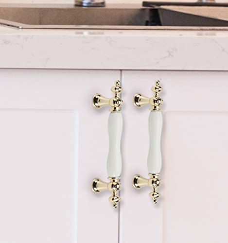 CONPHERON 2 Pcs Cupboard Pulls Handles White Ceramic Cabinet Handles Kitchen Drawer Knobs Furniture Wardrobe Bow Door Handles 96mm - Image 4