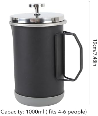 Aramox French Press Coffee Maker 304 Stainless Steel Coffee Press 1000ml 33.81oz 4 to 6 Cup Tea and Milk Froth Maker Portable for Camping Travel Office Home (Black) — view 8