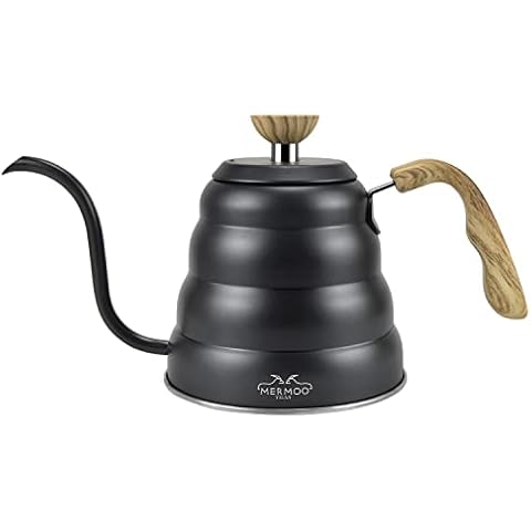 MERMOO YILAN Pour Over Coffee Kettle Stove Top Gooseneck Kettle Coffee Pot with Wooden Handle Coffee Maker… Cover