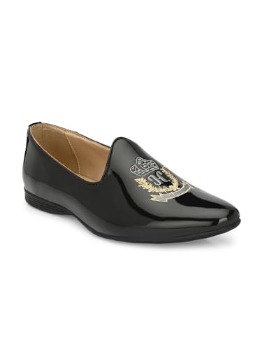 Image of San Frissco Men's Loafers Ethnic Embroidered Casual Slip On Shoes Soft Cushioned Footbed Insole with TPR Sole Stylish Lightweight Comfortable Fit Perfect for Party, Events and Weddings