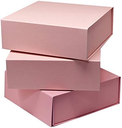 Blush Pink Large Gift Box 10 x 10 x 3inches | Set of 3 | Decorative Luxury Box Collapsible and Stackable with Attached Lid