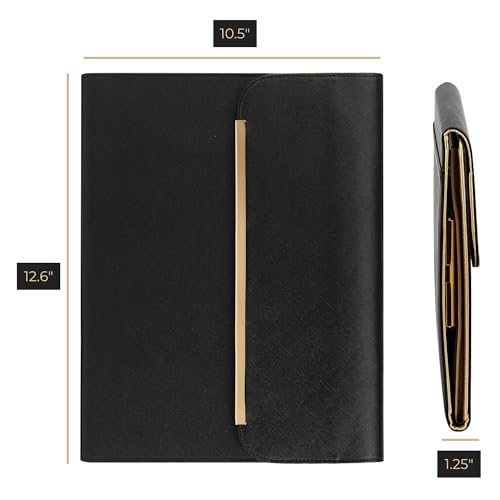 blu monaco black vegan leather portfolio binder for women - professional padfolio with magnetic closure amp gold trim business organizer case