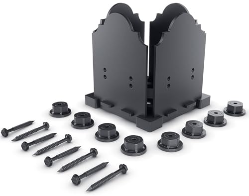 Image of Ozco Laredo Sunset 6x6 Post Base Kit, Includes Decorative Plates, Hex Cap Nuts, OWT Timber Screws, Galvanized Steel for Pergolas | 56608