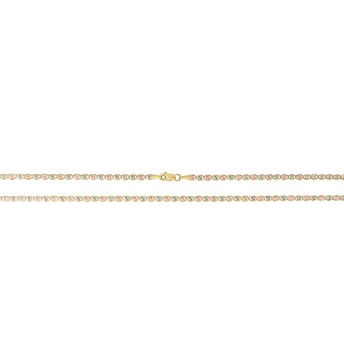 Floreo 10k Tri-Color Gold 3mm Valentino Heart Link Chain Bracelet3