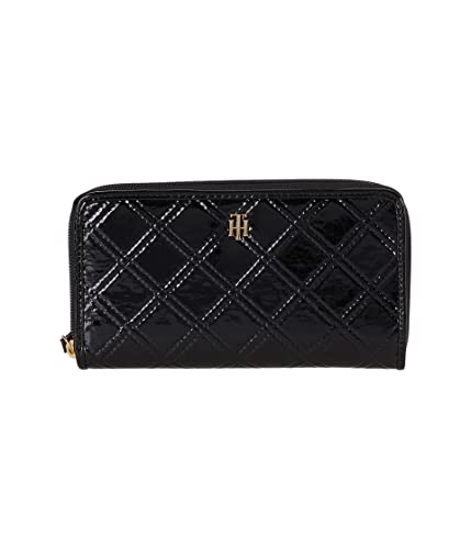 Tommy Hilfiger Boxed Serif Zip Around Wallet Quilted Patent PVC Black One Size