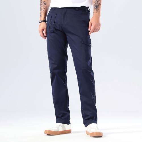 Plaid&Plain Mens Cargo Pants Taperd Cargo Pants with Multi-Pocket and Oversized Belt Loops3