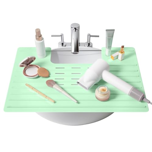 Maplefield Bathroom Sink Cover for Counter Space - Heat Resistant Silicone Mat & Makeup Mat for Your Beauty Routine - Small Bathroom Space Creation - Bathroom Space Saver Sink Cover for Makeup (Mint)
