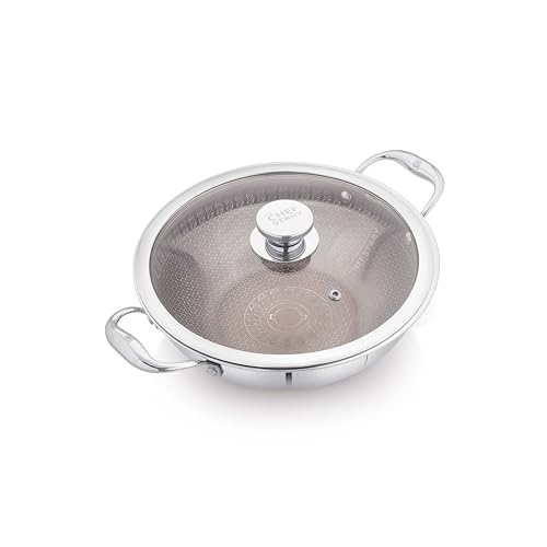 Image of The Chef Story Triply | Honeycomb Deep Kadai with Lid | Quantaseal Technology | Tri-Geo Series | 5* Years Warranty (24cm)