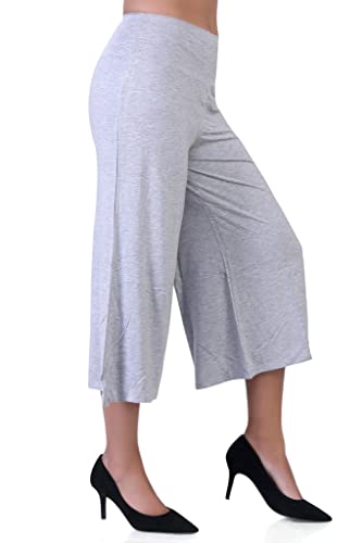 Image of Sports Women's Calf Length 3 /4 High Elastic Waistband Wide Leg Palazzo Casual Wide Leg Lounge Pants with Two Sides Pockets