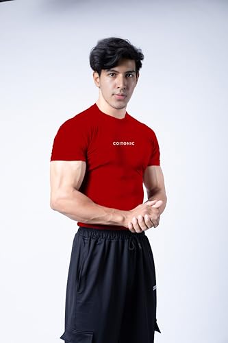 Image of COITONIC Men Compression Half Sleeves Round Neck T-Shirt for Gym and Sports Wear