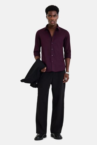 Image of SNITCH Men Formal Shirt | Modern Slim Fit Long Sleeve Spread Collar Solid Style | 100% Cotton Breathable Fabric for Office, Weddings & Festive Occasions Wear