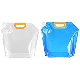 PATIKIL 1.3 Gallon Collapsible Water Container Bag, 2 Pack Plastic Storage Jug Folding Water Bag for Camping, Hiking, Emergency Water Storage, Clear Blue
