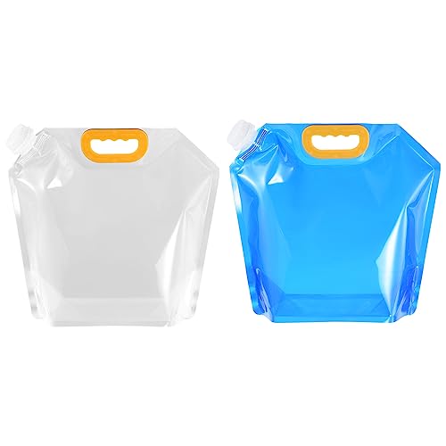 PATIKIL 1.3 Gallon Collapsible Water Container Bag, 2 Pack Plastic Storage Jug Folding Water Bag for Camping, Hiking, Emergency Water Storage, Clear Blue