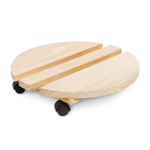 TIENDA EURASIA – Soporte Maceta | 4 Ruedas Giratorias 360 º | Redondo | Material Madera y Metal | Color Natural | Soporte para Plantas | Capacidad de Carga 80 Kg (30 cm)
