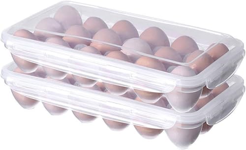 Reabulun 2 Pack Covered Egg Holders,Egg Holder For Refrigerator,egg Storage Container,Plastic Refrigerator Egg Trays,Deviled Egg Tray Carrier with Lid Fits 18X2 Eggs(36 Eggs)