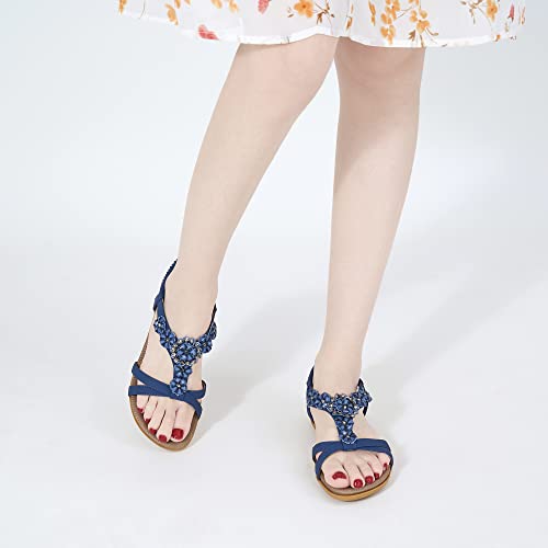 Harence Sandals For Women Summer Flats Comfortable Ankle Strap Elastic Dressy Flat Casual Slip On Bohemian Womens Sandals #TOP5