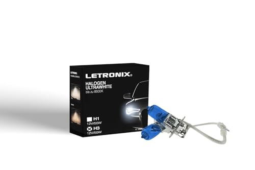 letronix Halogen Auto Lampen H3 12V 8500K Kalt Weiß Xenon Optik Gas Ultra White Look Birnen Lampe Abblendlicht Nebelscheinwerfer Fernlicht Kurvenlicht Zulassung E-Prüfzeichen (LED Optik) (H3 55W)