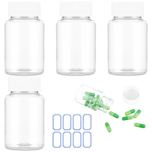 WLLHYF 30 ml bouteilles de pilules en plastique transparent vides 4 pièces bouteille de réactif de médecine de pilule claire conteneurs chimiques avec...