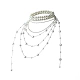 Layered Pearl Choker Necklace for Women Long Pearl Tassel Necklaces Multi Strand Pearl Necklaces Faux Pearl Necklace Wedding Jewelry (White)