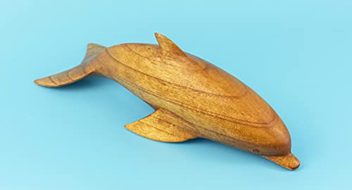 G6 Collection Wooden Hand Carved Dolphin Statue Sculpture Wood Home Decor Accent Figurine Handcrafted Handmade Seaside Tropical Nautical Ocean Coastal Decoration Swimming Diving Dolphin (8" Long) #TOP4