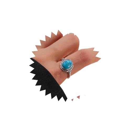 Enautoabs Bague Argent Rond Turquoise Bague Turquoise Genstone Bague De Doigt Pierres Bleues Bagues Empilables Bijoux Pour Femmes
