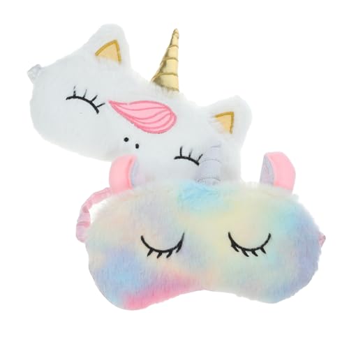 ADOCARN 2個 ユニコーンアイパッチ 調整可能な ふわっとした目隠し sleeping eye mask sleeping mask 眼帯 アイスリープマスク スリーピングマスク ぬいぐるみ