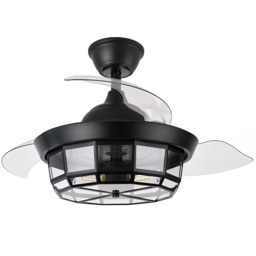 ABRILA-Ventilador DC Tornado Negro | 3xE27 | 91D | 3 Aspas Retráctiles | 6 Velocidades | Control Remoto y Temporizador