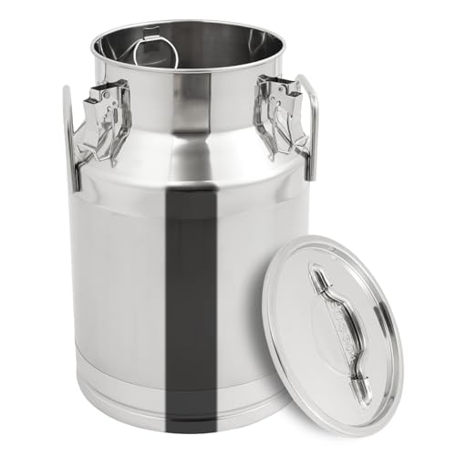 304 Stainless Steel Milk Can, 28L/7.4Gallon Heavy Duty Airtight Bucket with Sealed Lid & Portable Handle, Food-Grade Storage for Home, Farm, Commercial Use (Milk, Wine, Liquids)
