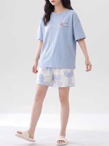 Image of Celary Korean Women's Pyjama Set|Cute Printed T-Shirt & Shorts Set|Soft Cotton Blend Women Night Suit Sleepwear| Shorts Set for Women