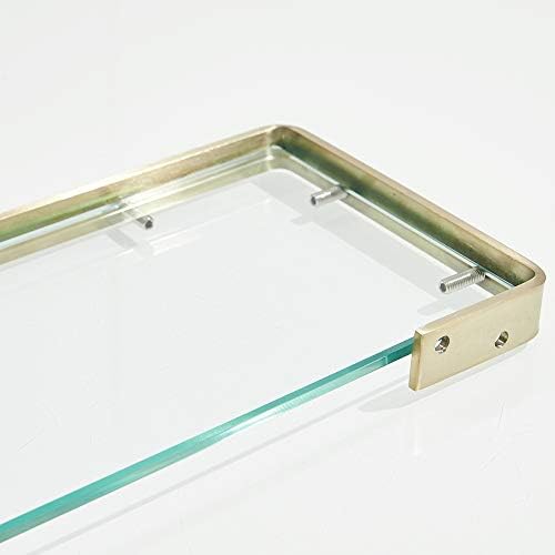 WOMAO Rectangular Bath Glass Shelf, Bathroom Organiser of Stainless Steel Construction and Glass, Rustproof Novel Brushed Gold finished Surface for House Organising