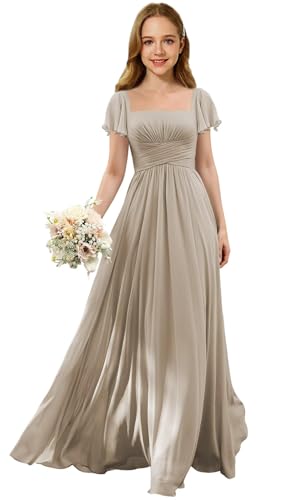 Flutter Sleeves Junior Bridesmaid Dress Square Neck Flower Girl Dresses with Ruffles A Line Wedding Party Gown