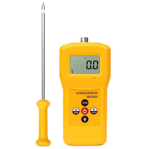 携帯型干し草水分計(プローブ付き)干し草ベール用、LCDディスプレイ搭載、レムス・チネンシス(中国産ライグラス)用湿度テスター、飼料用牧草、アルファルファ、ベール、穀物わら対応