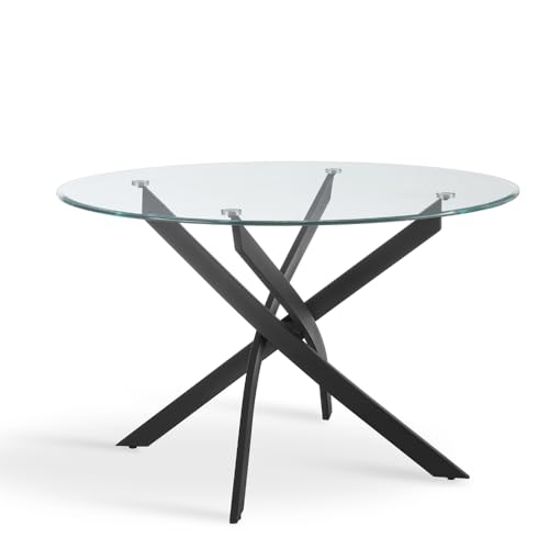 Round Glass Dining Table with Chrome Legs or Black Legs, Round Glass Table for 4 or 6 People, Small 4 Seater Dining Table or 6 Seater Dinner Table (Black Legs, 100cm)