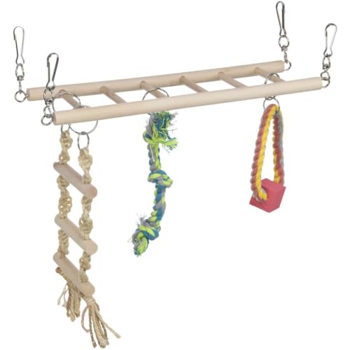 Image of Trixie Small Animal Suspension Bridge, Hanging Cage Accessory, Climbing Toy with Ladder, Rope, and Ring, Ideal for Rats, Ferrets, Guinea Pigs, Mice, Birds