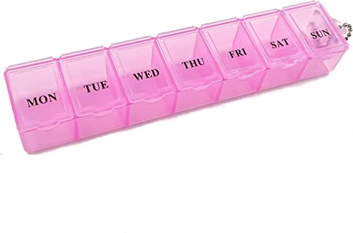 Boxsik - Pastillero Organizador - Pastillero Rosa - Estuche para guardar medicamentos de 7 días, 1 vez al día, contenedor de pastillas semanales para suplementos
