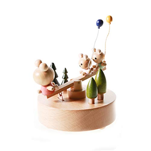 LfrXtra Seesaw Little Bear - Caja de música de madera para decoración del hogar para cumpleaños creativos, adornos del día del niño